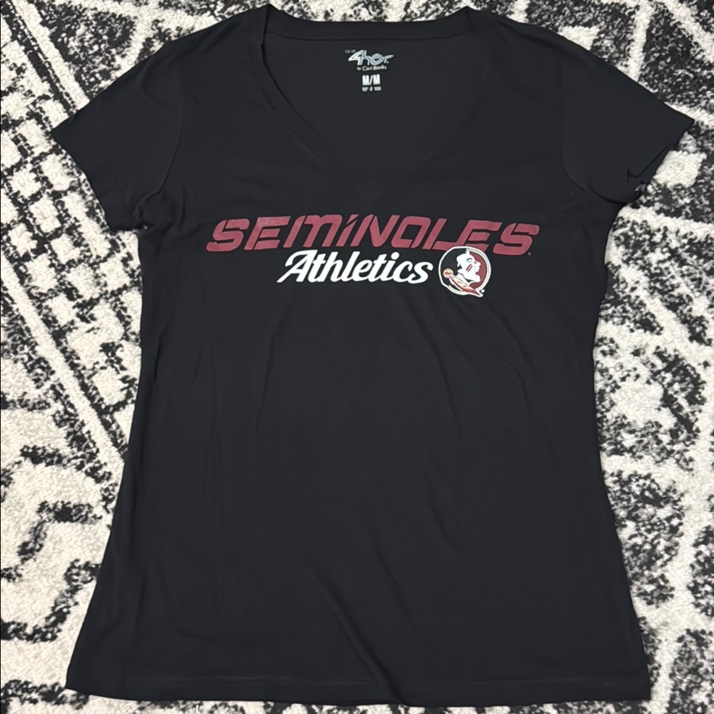 Women's Black FSU Seminoles Athletics V-Neck T-Shirt 100% cotton
